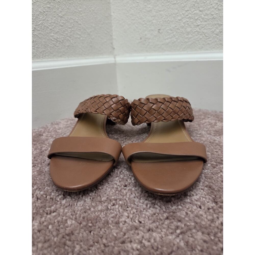 Coach Mia Soft Vegan Leather Woven Ankle Strap Brown Low Heel Sandals, Size 8.5 - Picture 5 of 8
